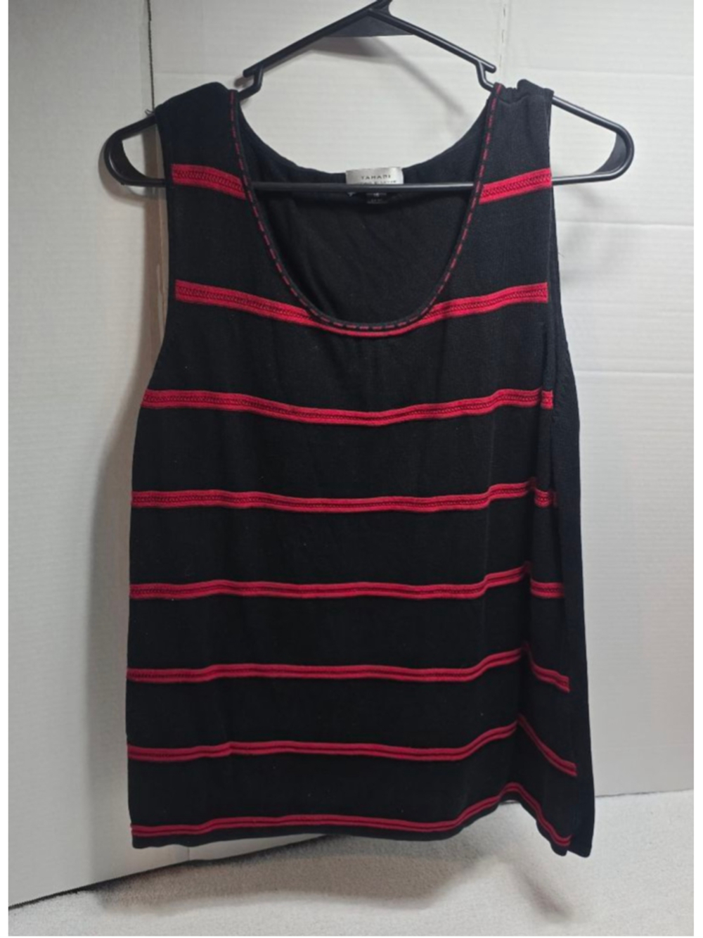 Women's Tahari Black & Red Striped Tank Top Plus Size 16
